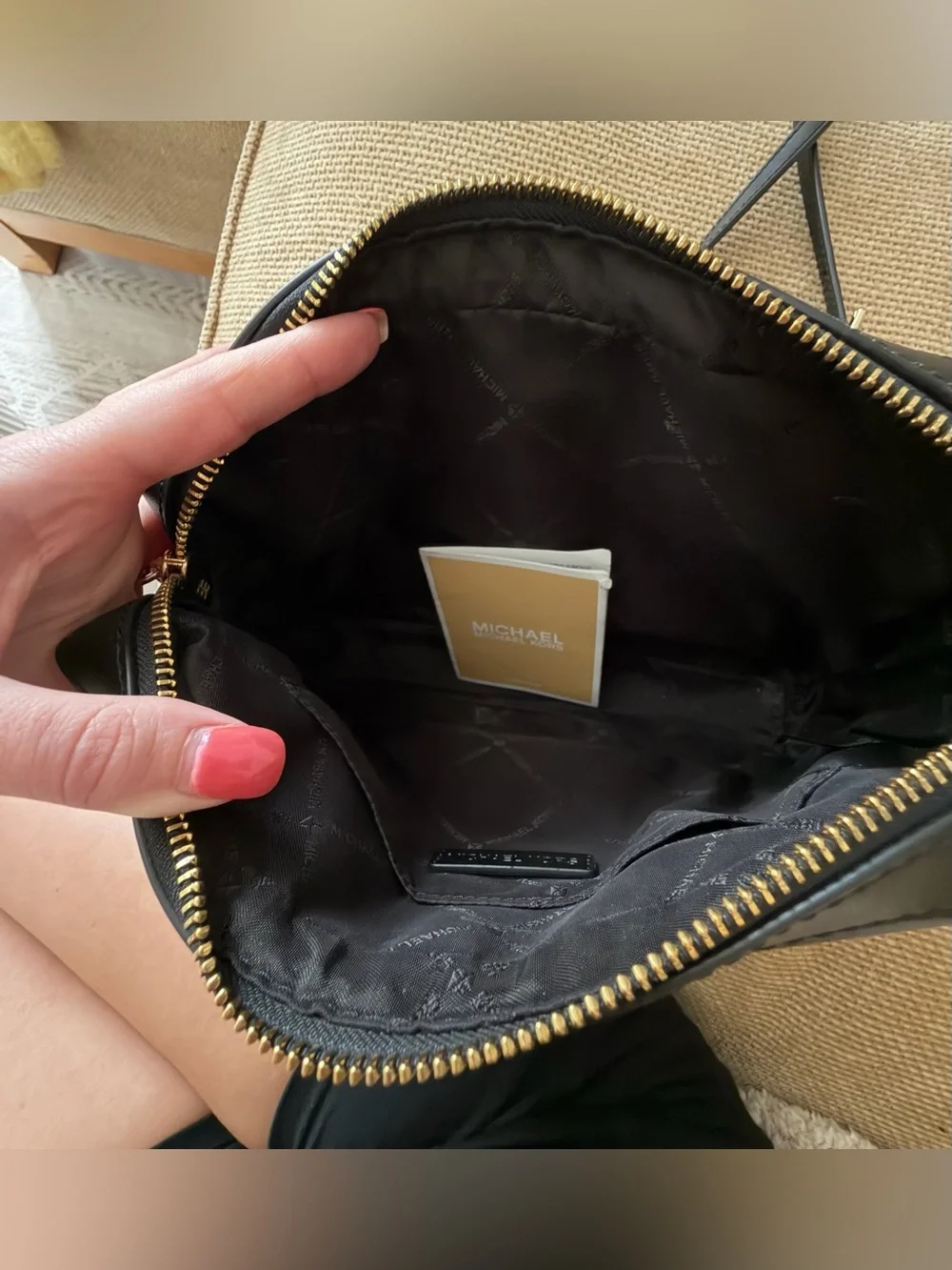 Michael Kors Black Quilted Crossbody with Gold Pyramid Studs